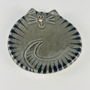 Gray Tiger Cat Ceramic Plate Trinket Dish August Ceramics Made in New England